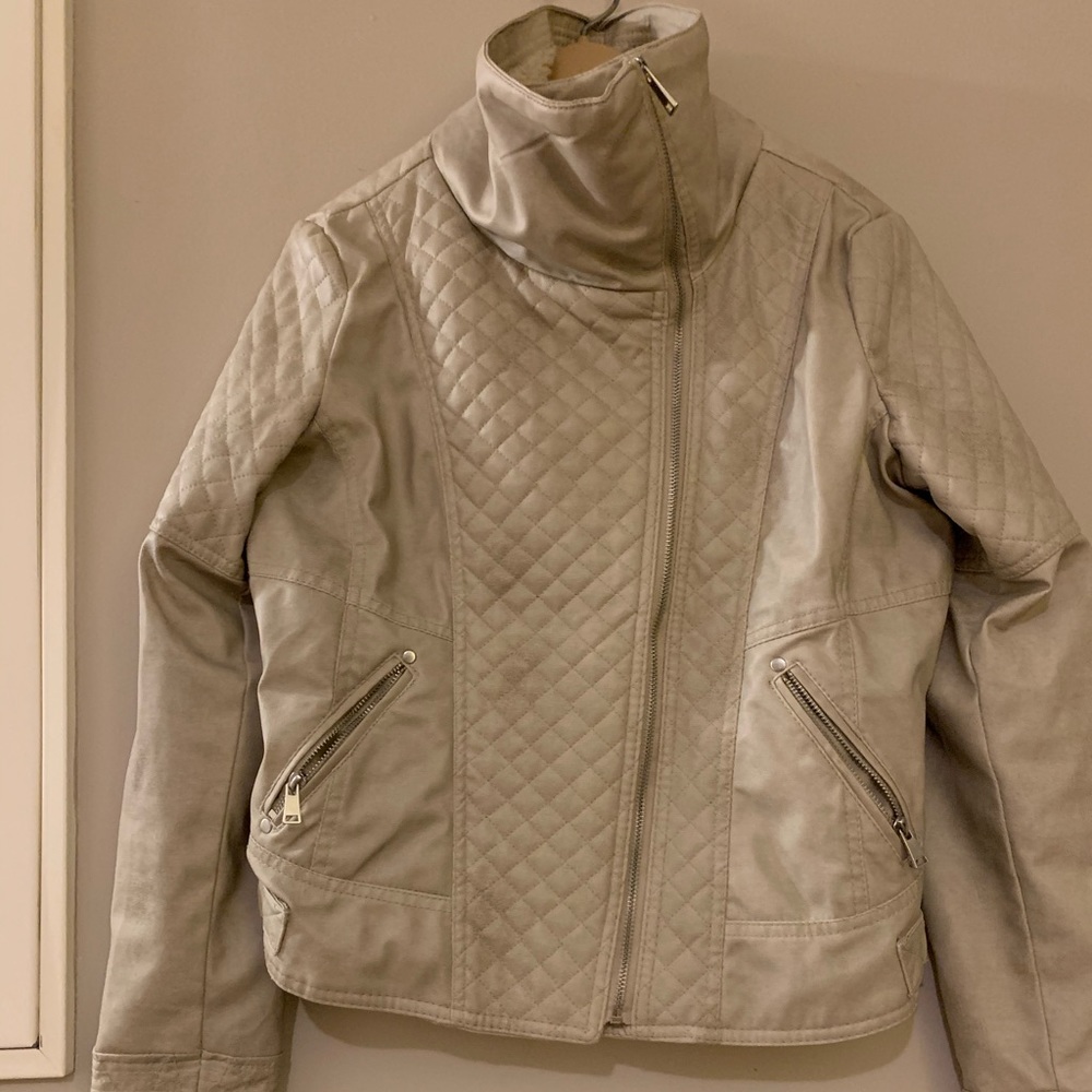 Cream Faux leather Jacket